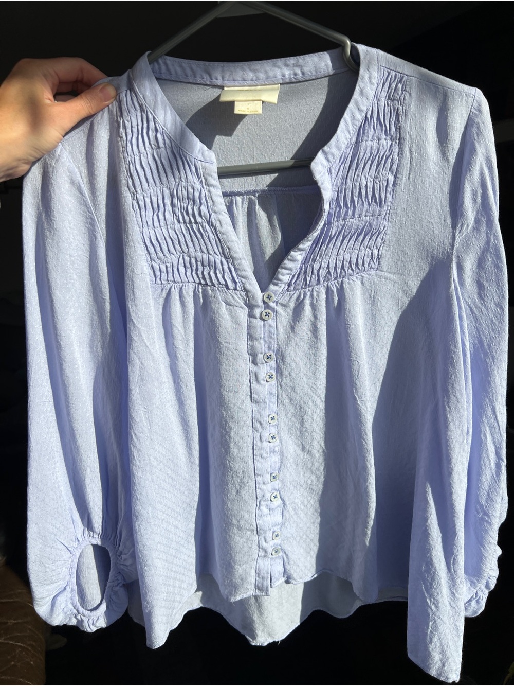 MAEVE • Anthropologie pintuck peasant button blouse flowy boho feminine top